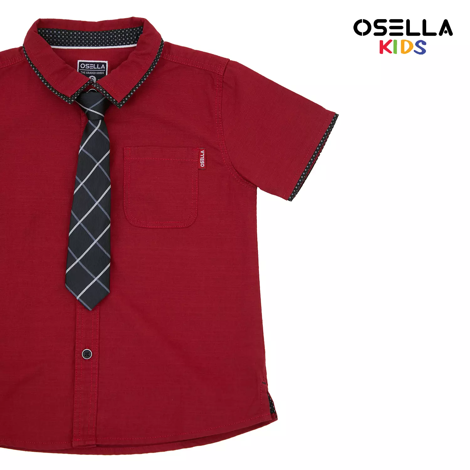 [NEW] Osella Regular Short Sleeve Collared Shirt With Additional Tie 22324004 | Kemeja Lengan Pendek Anak Laki-Laki