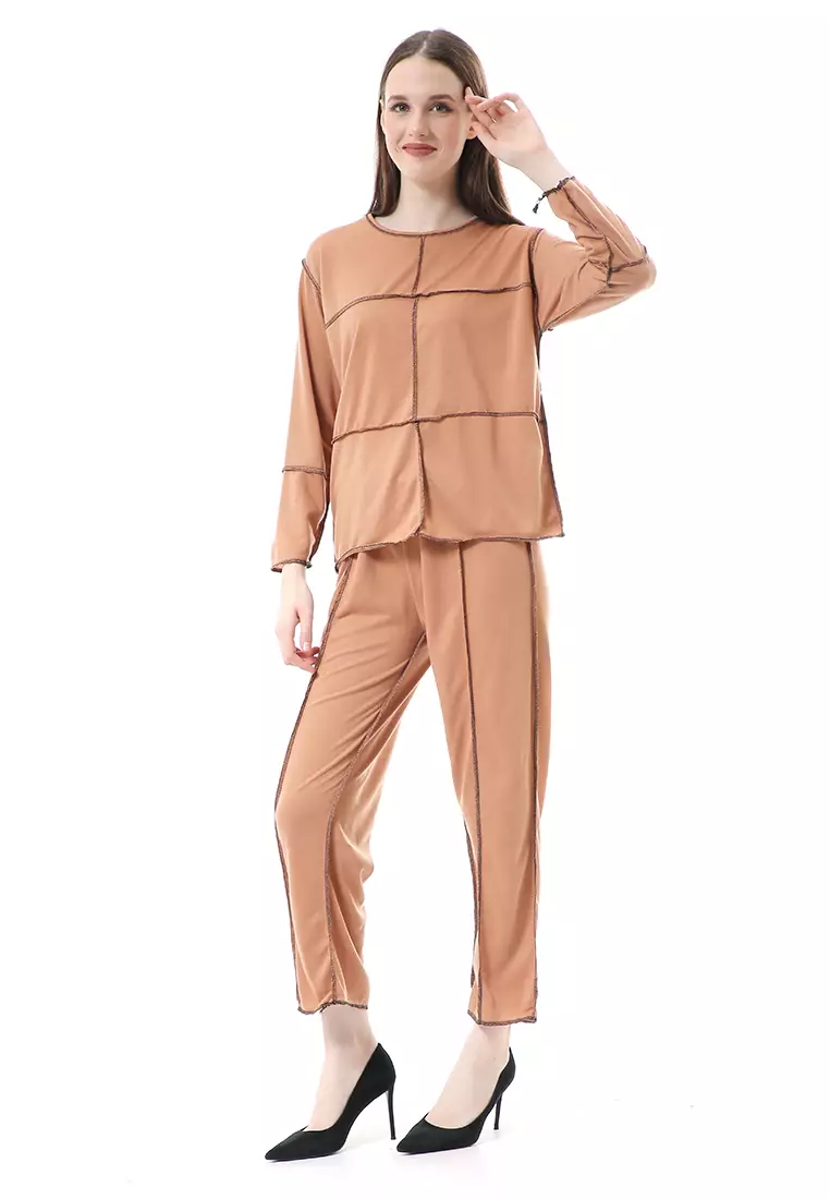 Marina One Set Atasan Bawahan Wanita All Size Relaxed Fit - Mocky Cappucino