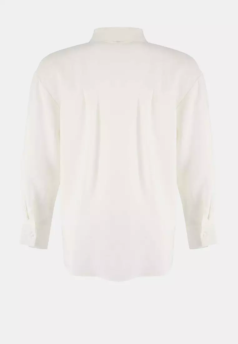 More Sustainable Ecru Modal Soft Tuşe Woven Plus Size Shirt Tbbss25Ax00004
