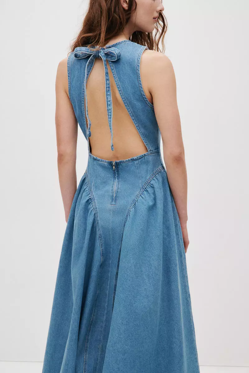 Open-back denim dress