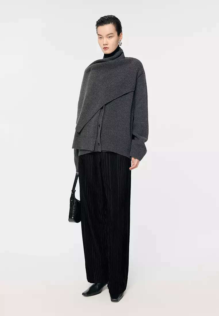 寬鬆羊絨休閒闊腿褲