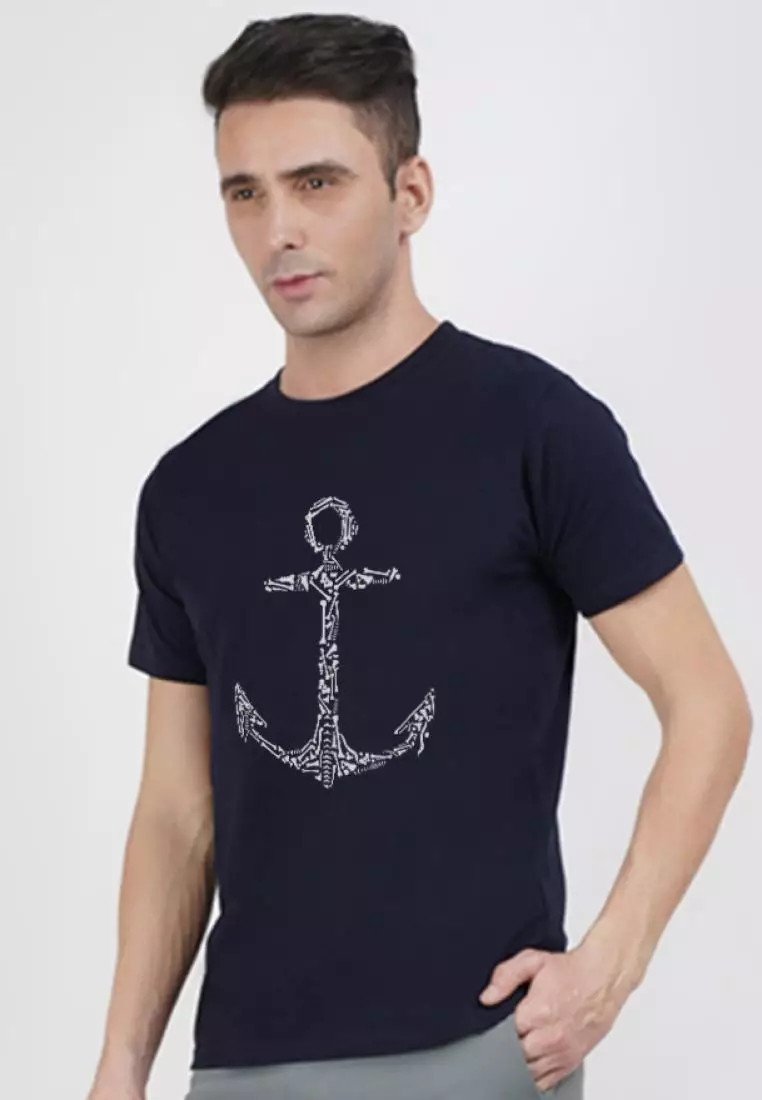 Anchor Bones Print Graphic Blue Short Sleeves Regular Fit Tee