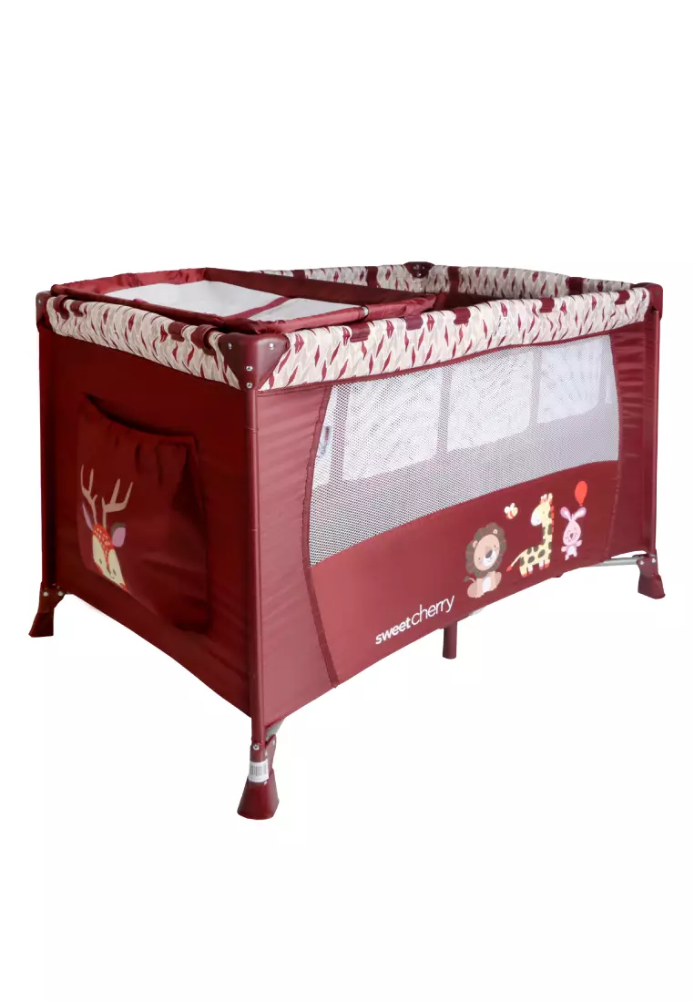 Sweet Cherry Foldable Carry Cot with Built in Wheels Mosquito Netting Carrying Bag Diaper Changing Table SC677 Panda Playpen