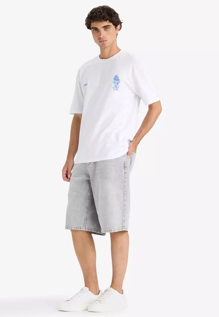 寬鬆剪裁工裝口袋牛仔短褲