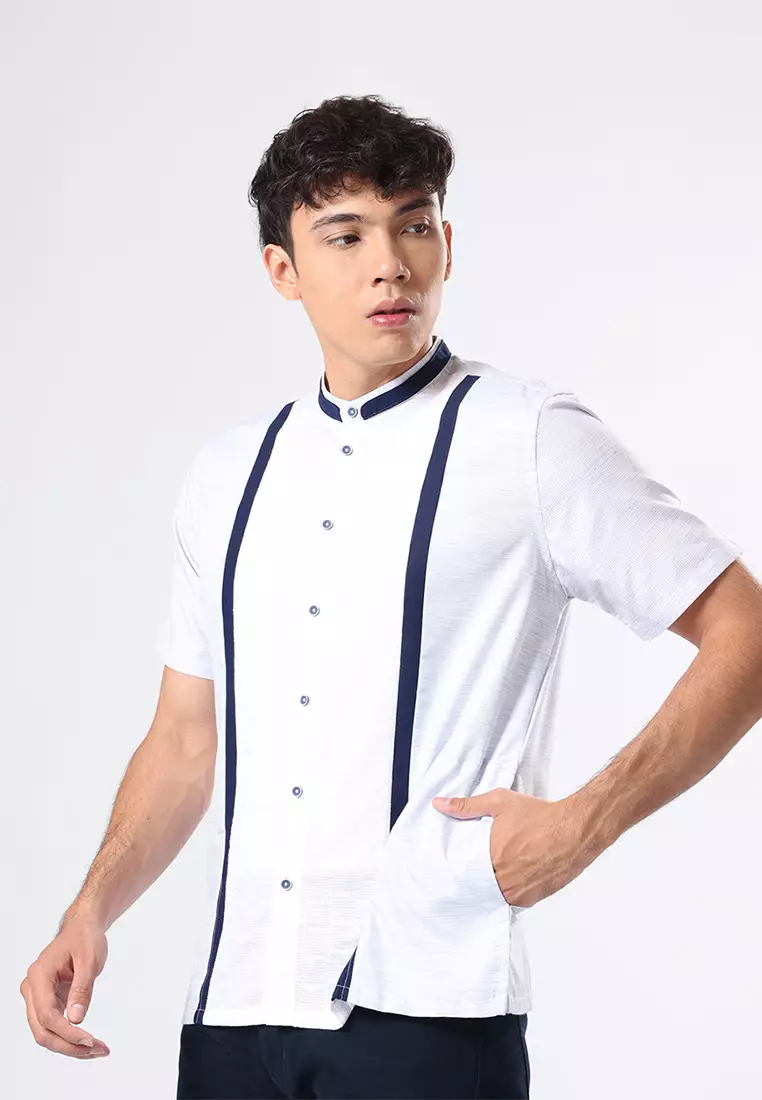 Kemeja Koko Pria Lengan Pendek Baju Muslim Pria ARAGON WHITE NAVY