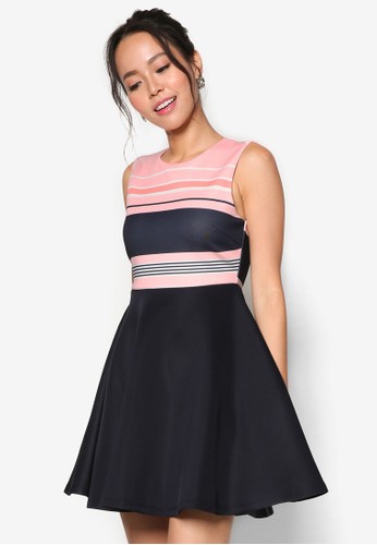 Stripe Print Fit & Flare Dress