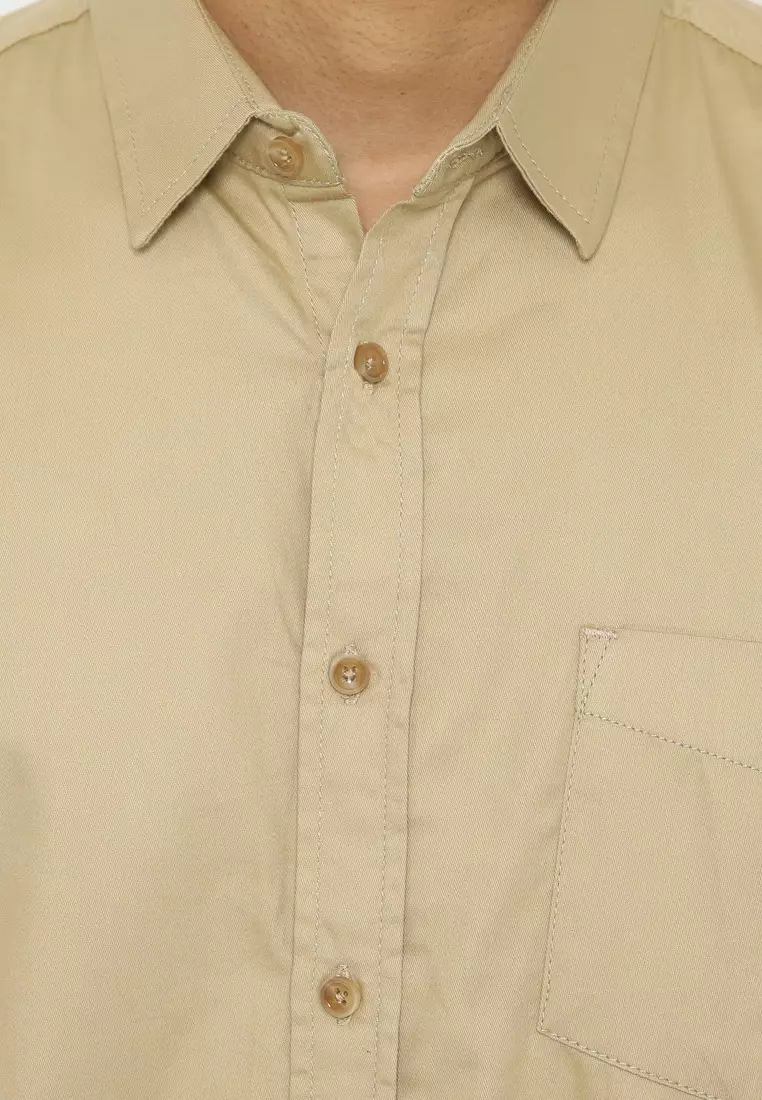 POLICE Kemeja Polos Cotton Twill Regular Fit Khaky Pria