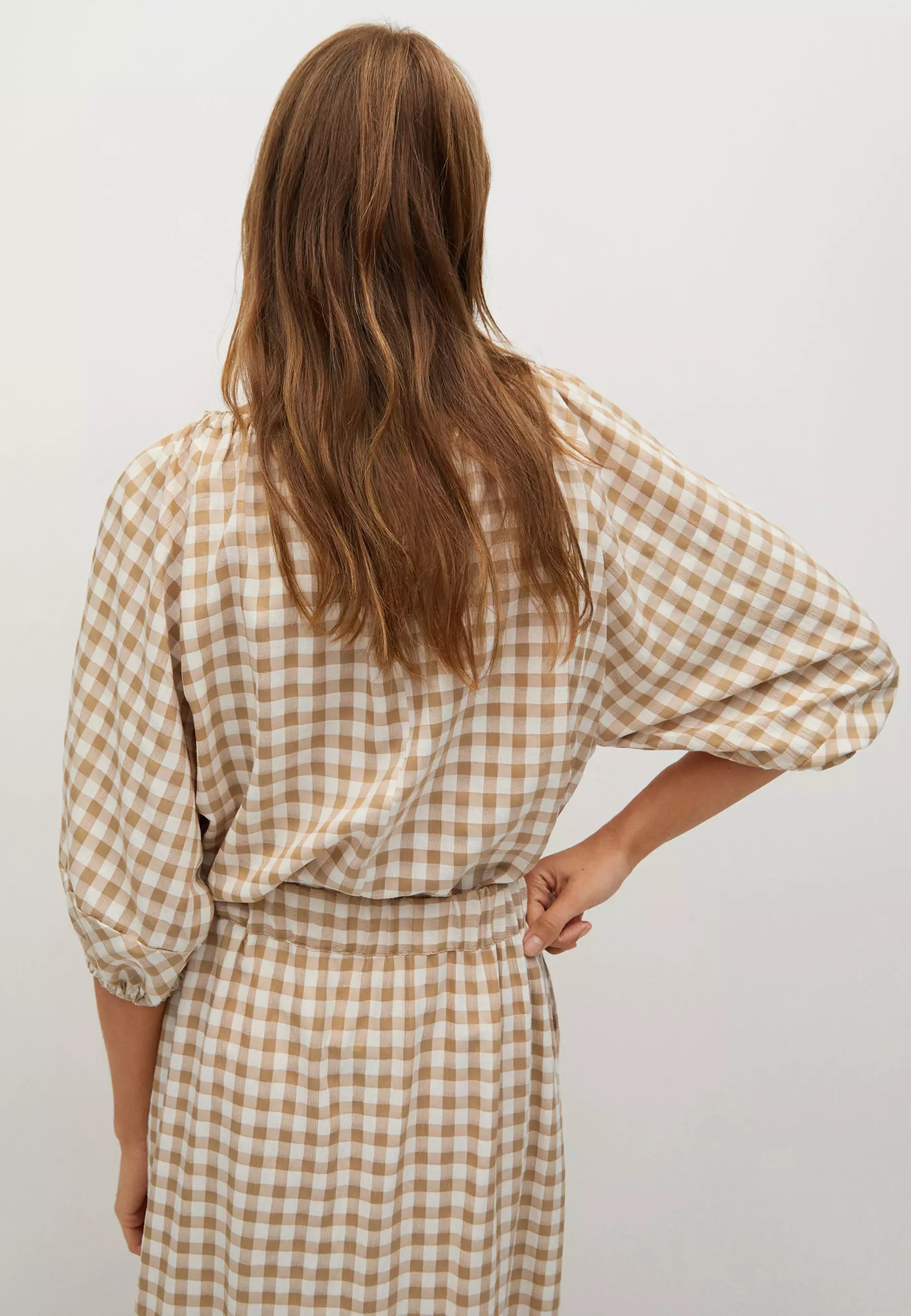 Puffed Sleeve Checked Blouse
