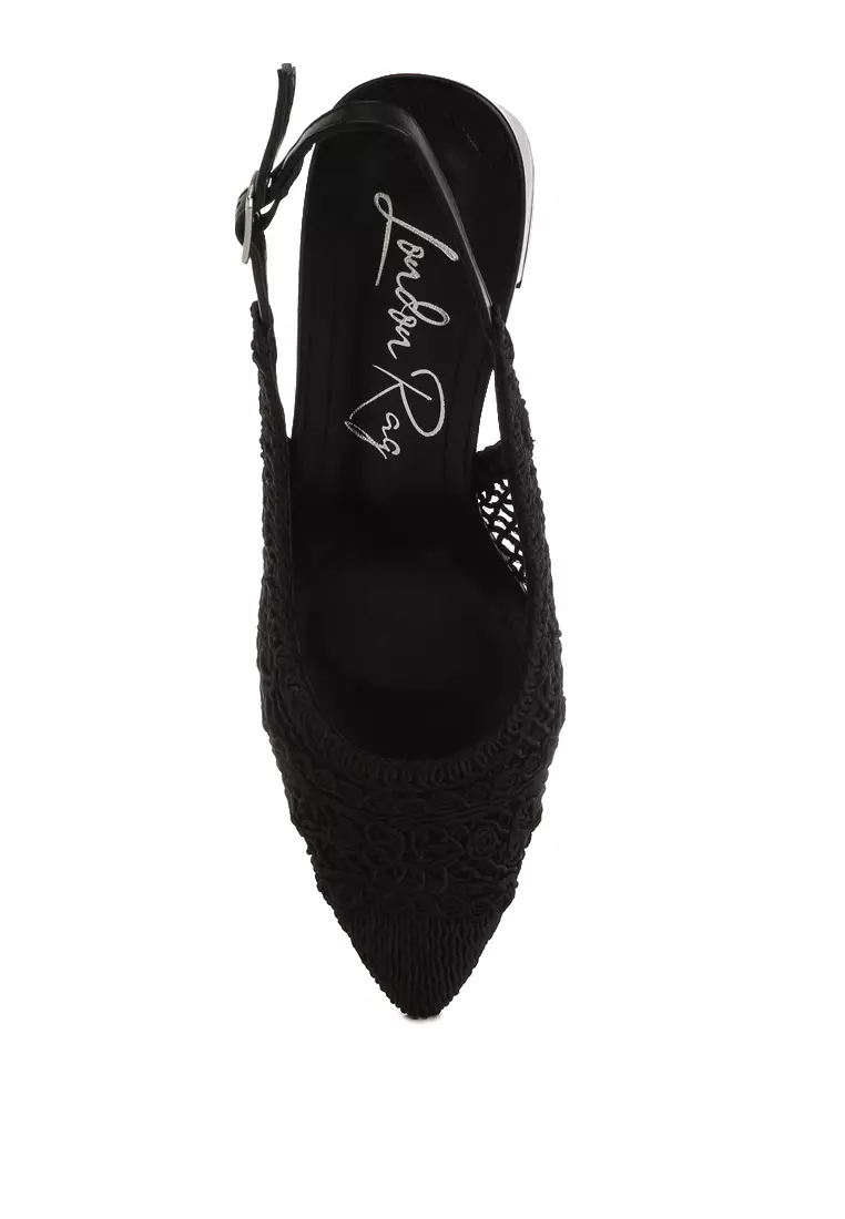 Woven Design Slingback Sandals in Black