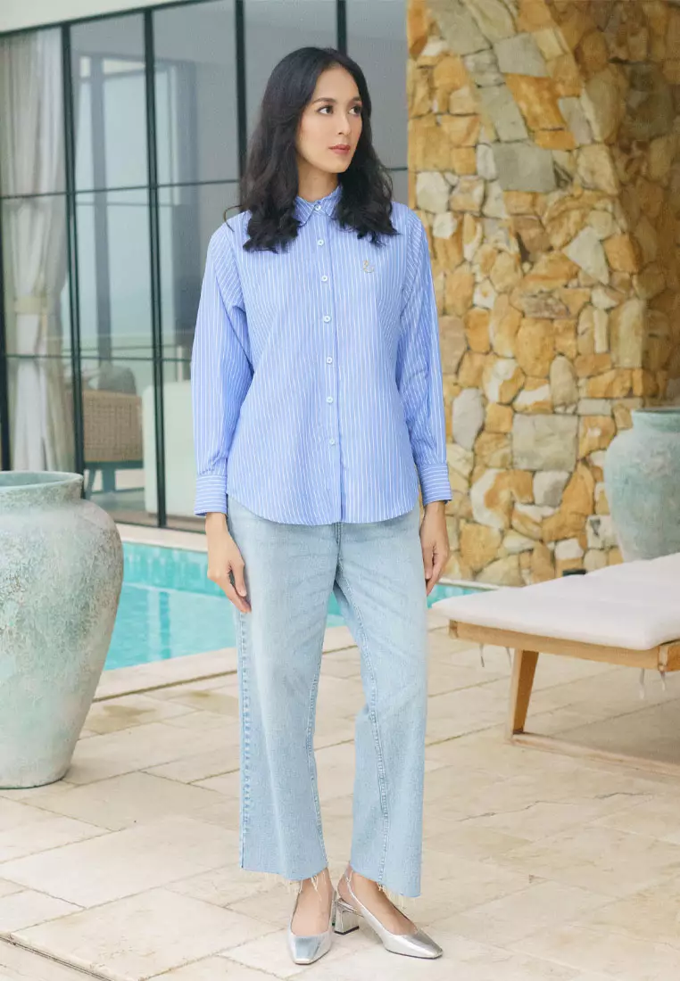Jenna and Kaia - Athaya Top Stripe Blue - Kemeja Wanita Lengan Panjang