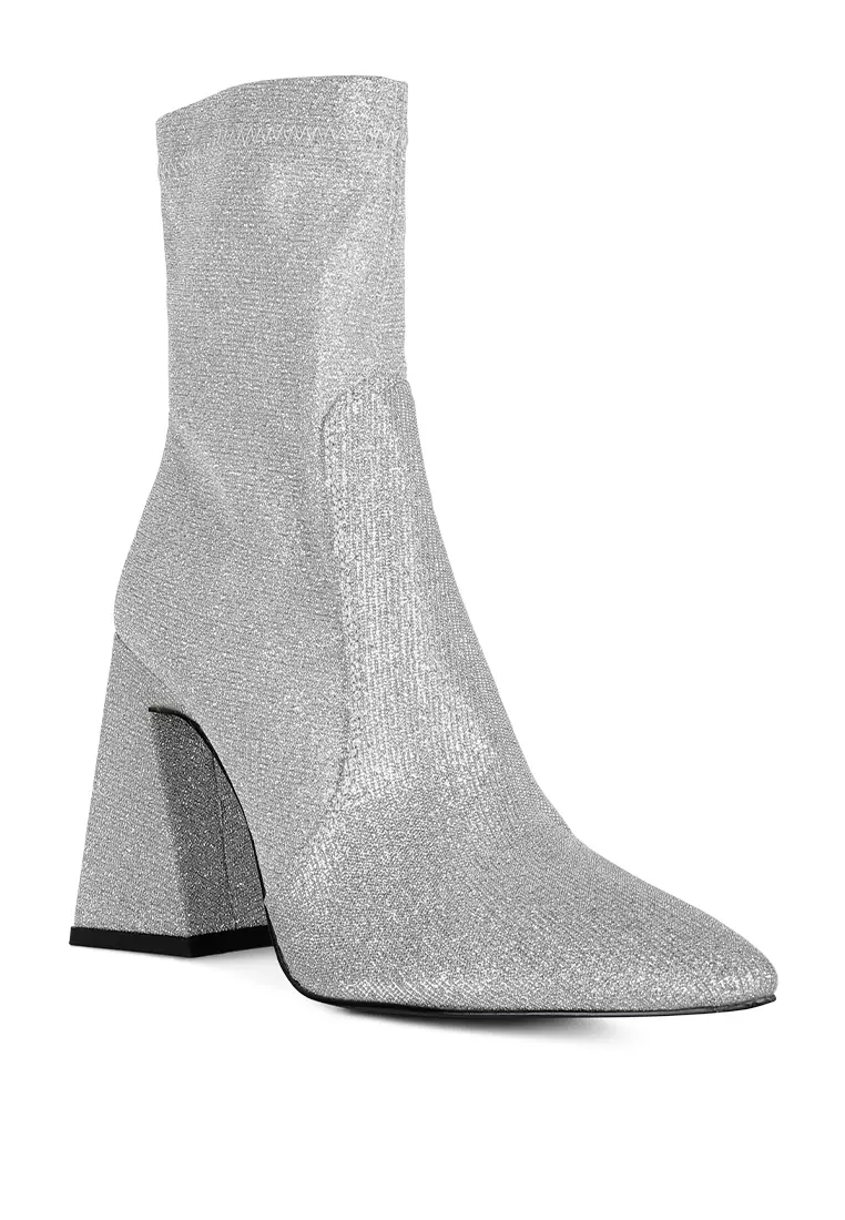 Buy London Rag Silver Shimmer Block Heeled Ankle Boots 2024 Online