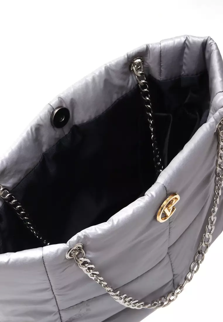 Reina Puffy Bag Two Ropes Smooth Shiny And Plain - Silver PVC