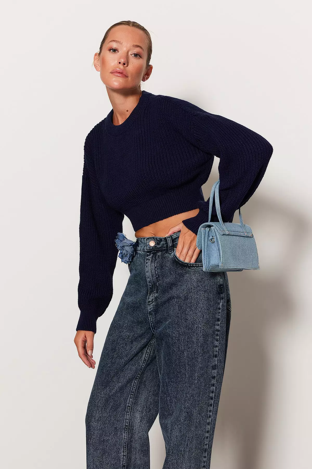 salsation Crop sweater ダークブルー　Lサイズ Cropped Dolman Sleeve Sweater – SANS & SANS Singapore