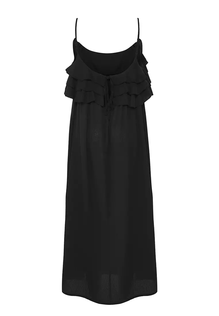 Black Woven Midi Flounces Beach Dress Tbess25El00132