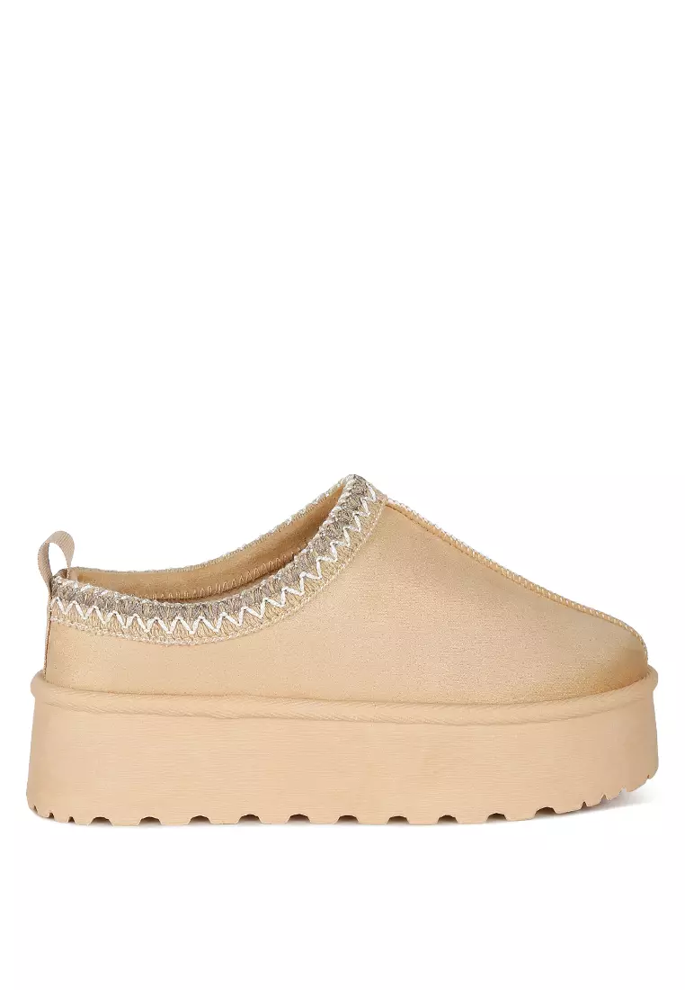 London Rag Beige Embroidered Platform Fur Classic Slip-On 2026 | Buy ...