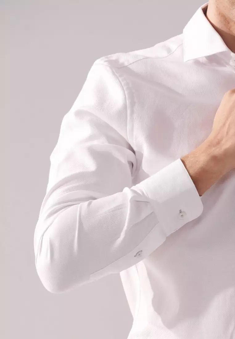 White Textured Slim Fit Shirt