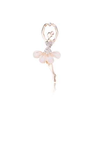 Glamorousky white Fashion and Elegant Plated Gold Ballerina Brooch with Cubic Zirconia 27A04AC7A9AE88GS_1