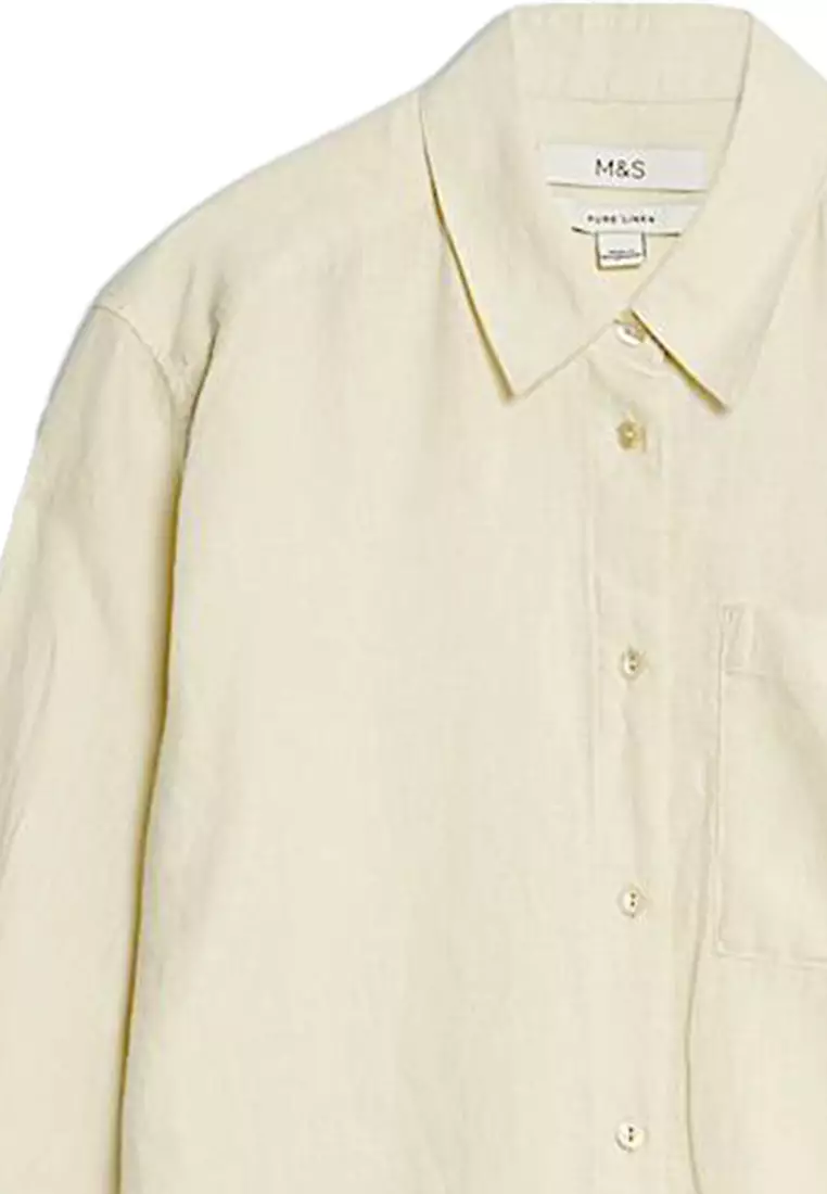 Pure Linen Collared Oversized Girlfriend Style Shirt