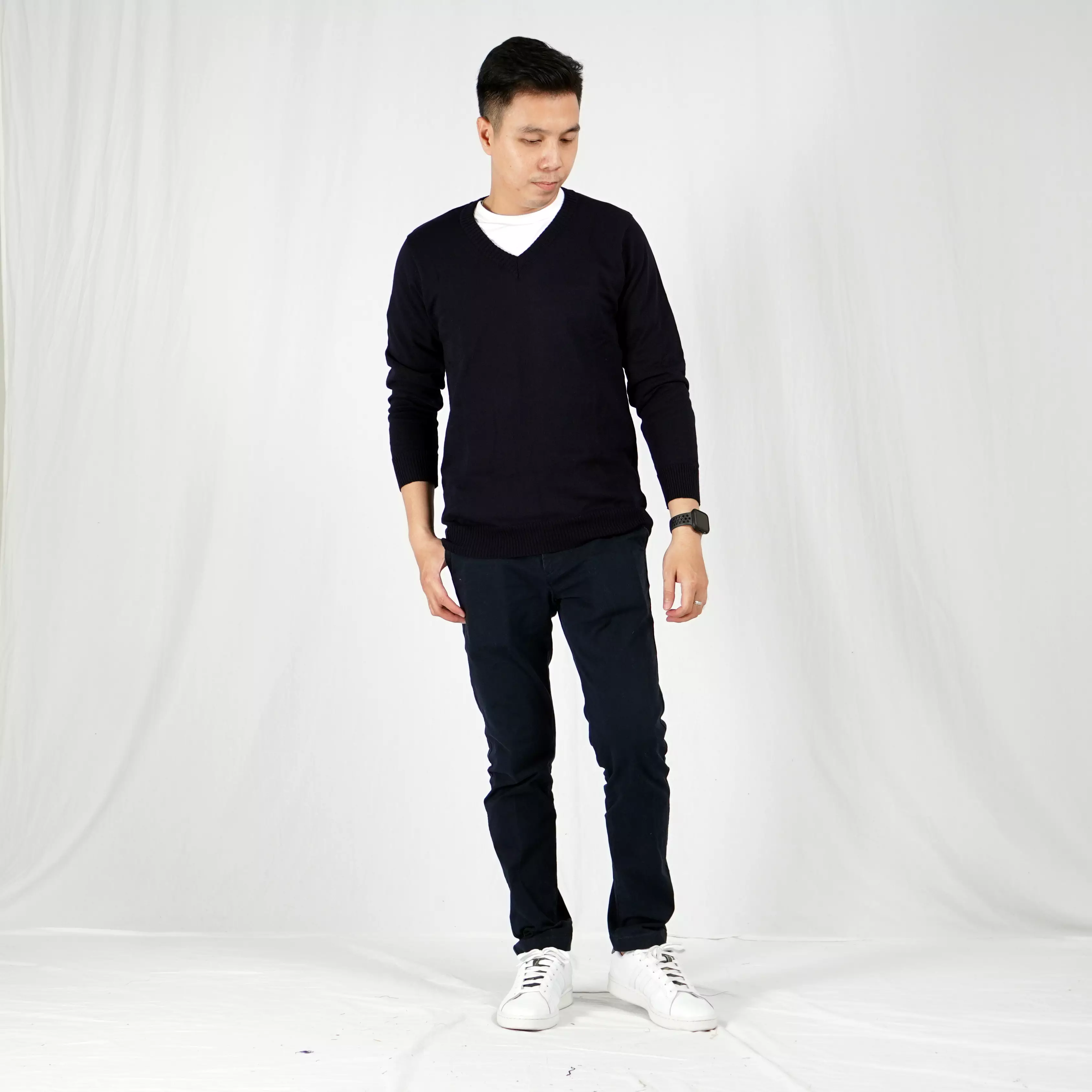 OKECHUKU Vleur Sweater Rajut / Switer Knit Pria Katun Basic Polos Leher V Neck