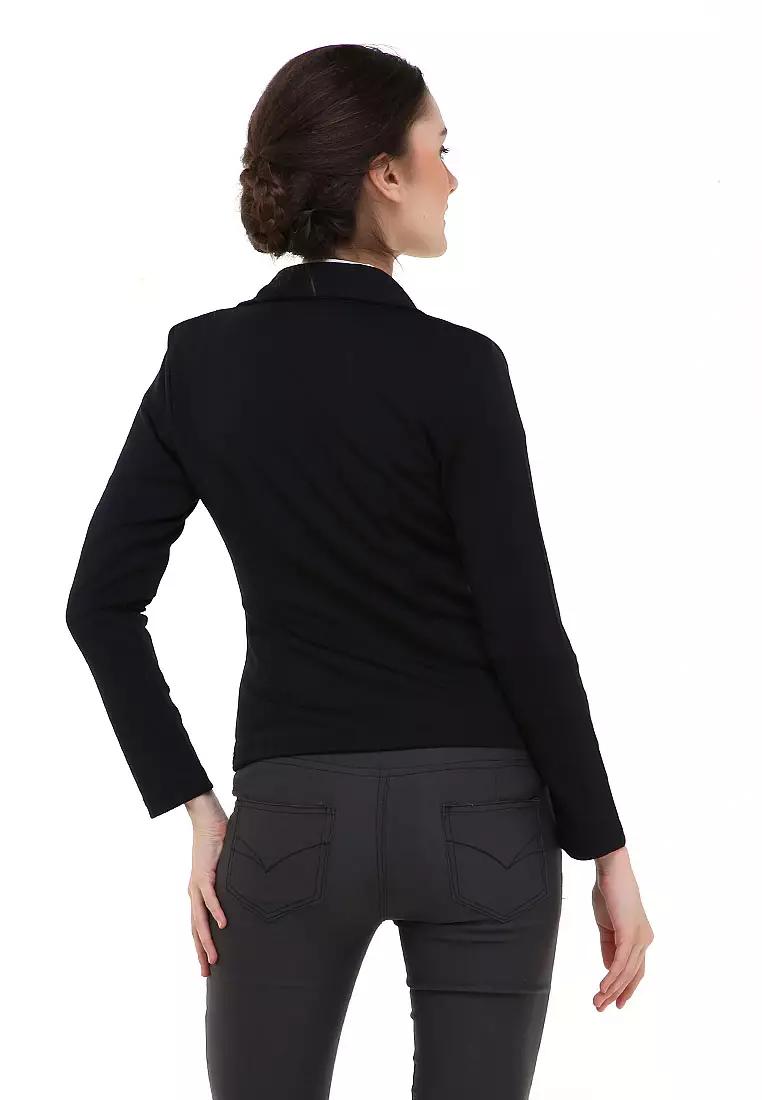 Qemsya Blazer Wanita Slim Fit Plain Suit Formal Longsleeve Material Scuba ORIGINAL - Black