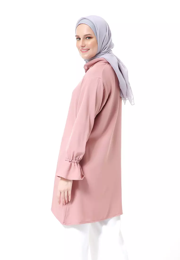 Aleina Blouse Muslimah Atasan Wanita Long Sleeve Premium High Quality - Dusty Pink