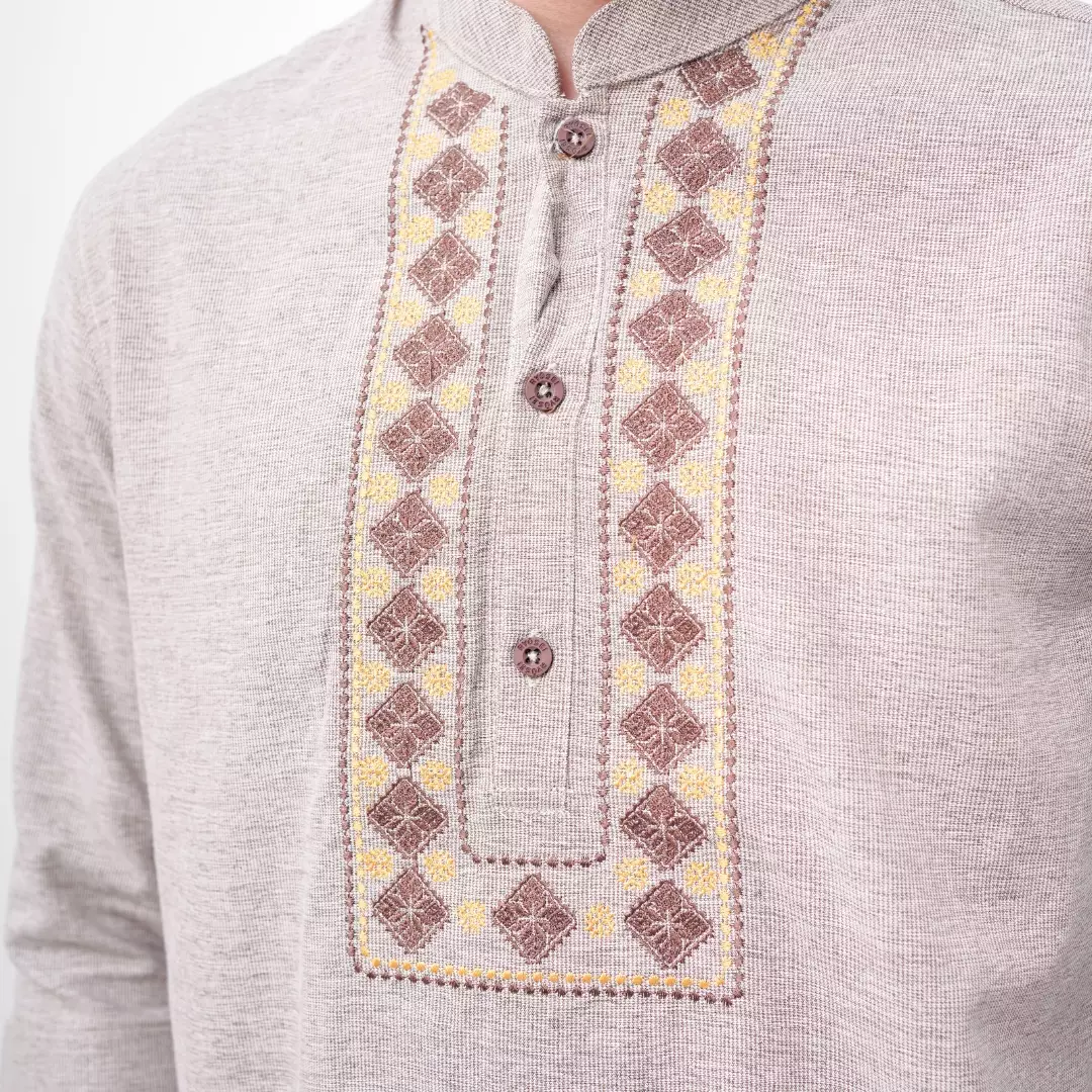 Ryusei Kemeja Kurta Kerah Koko Tanakawa 2 Tone Light Brown