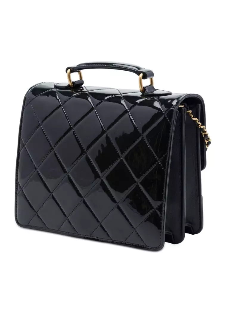 Pre-Loved Chanel Cc Quilted Patent Accordion Pushlock Top Handle Flap