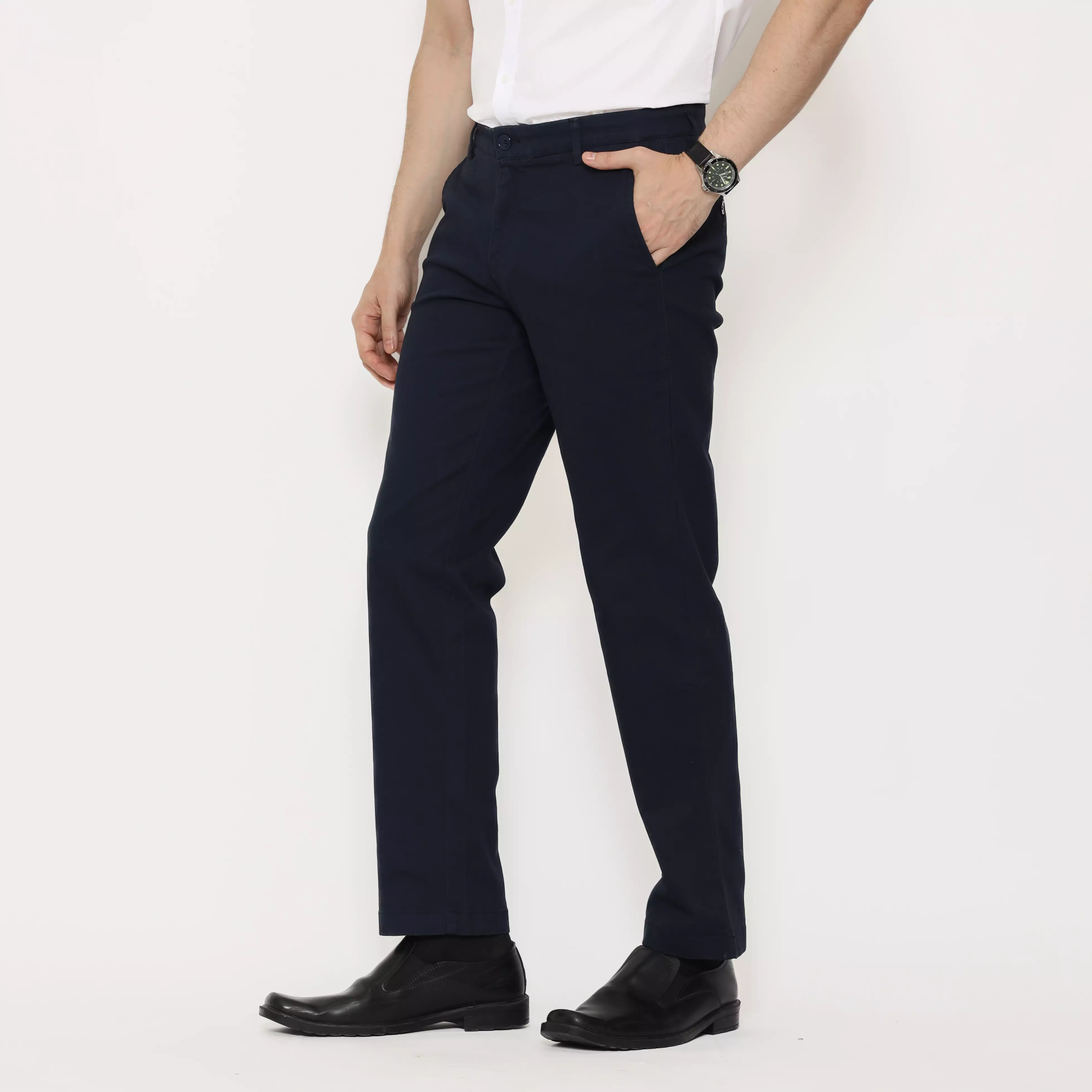 LAWELL EIPHORRA-ST-R Celana Chinos Pria Regular Fit Cotton Stretch Warna Navy