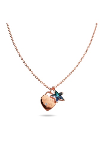 925 Signature gold 925 SIGNATURE Solid 925 Sterling Silver Rose Gold Filled Heart-Shaped Pendant and Bermuda Blue Starred Necklace Embellished with Crystals from Swarovski® 6294CACED5406AGS_1
