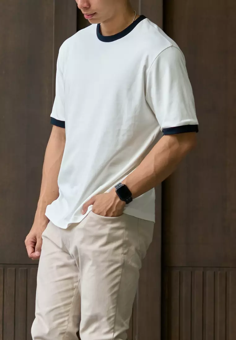 Kale Ringer White Black / Cotton Cloudy / Kaos Boxy Fit / Kaos Korea / Atasan Kaos Pria / Kaos Basic Pria