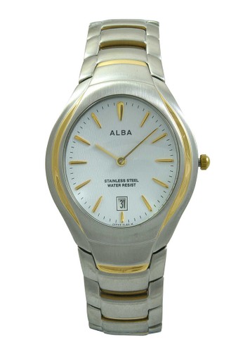 ALBA Jam Tangan Pria - Silver Gold White - Stainless Steel - AVKC38
