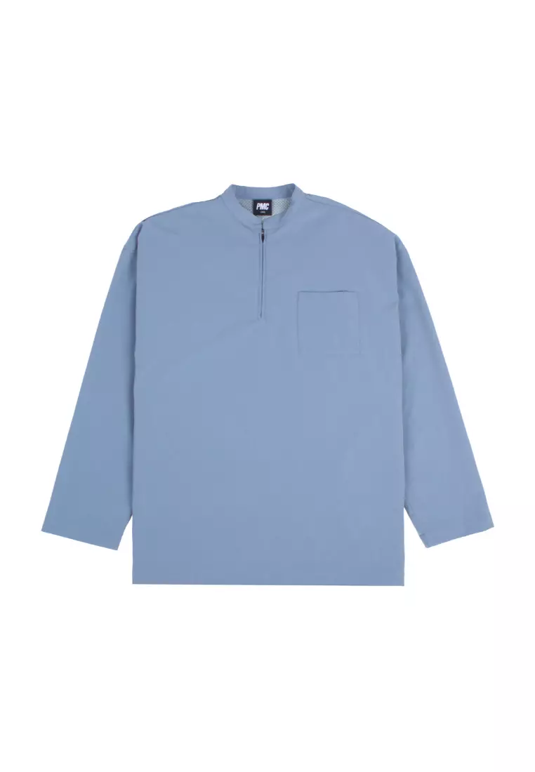 Pestle Mortar Clothing Oasis Half Zipped Shirt Stone Blue 2024