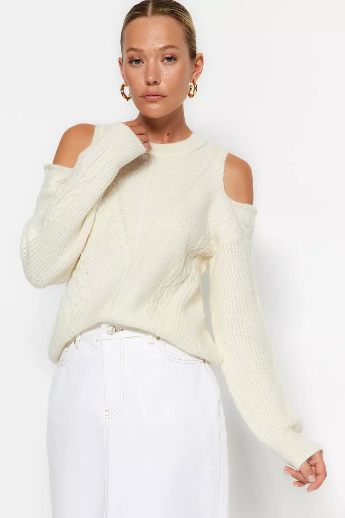 Buy Trendyol Ecru Window/Cut Out Soft Textured Knitwear Sweater