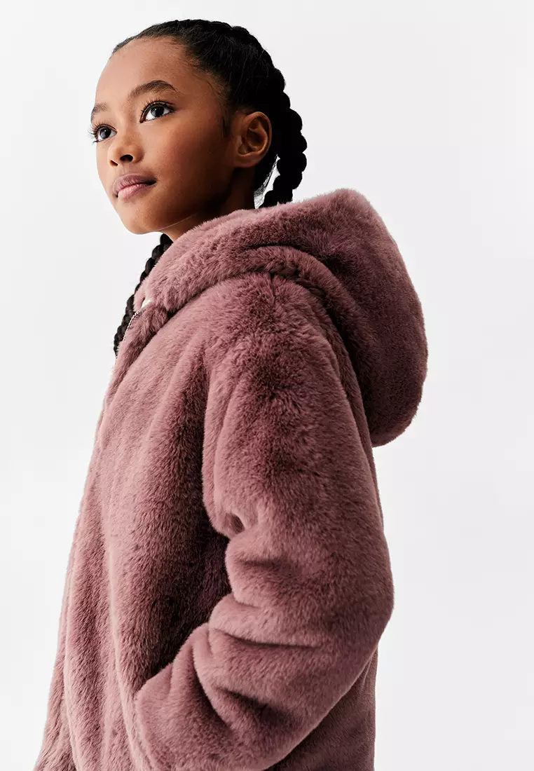Kids fur hood jacket discount