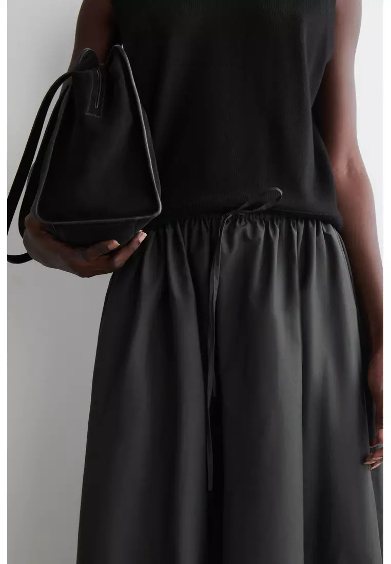 DRAWSTRING COTTON MIDI SKIRT
