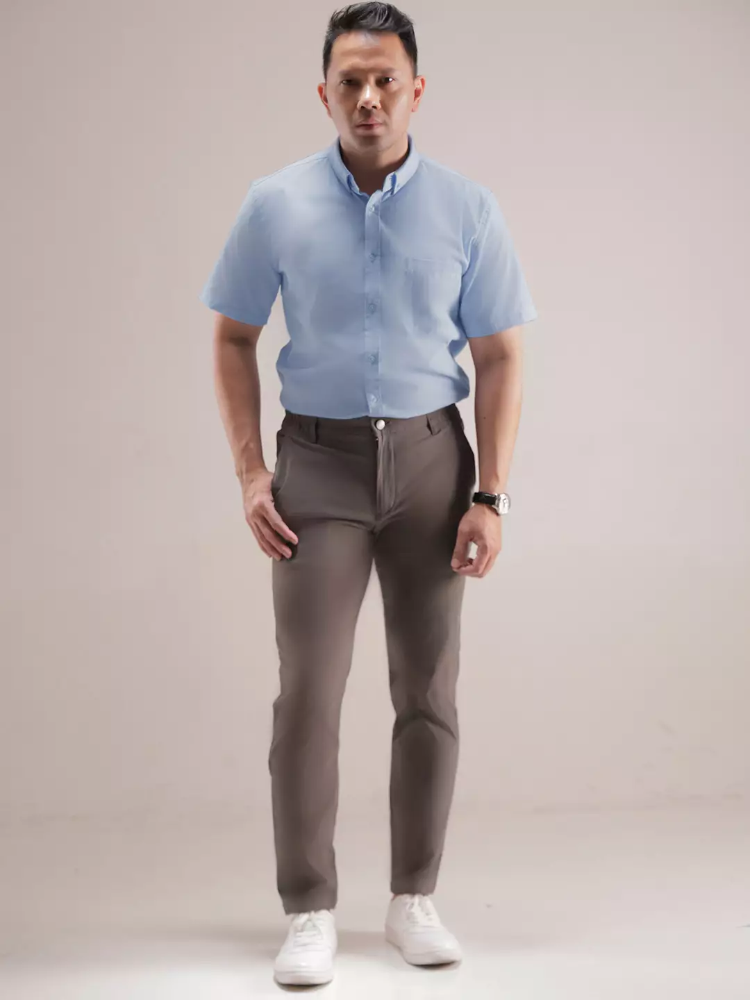 OXCON Kemeja Oxford Pria Pendek - Metro Series Light Blue