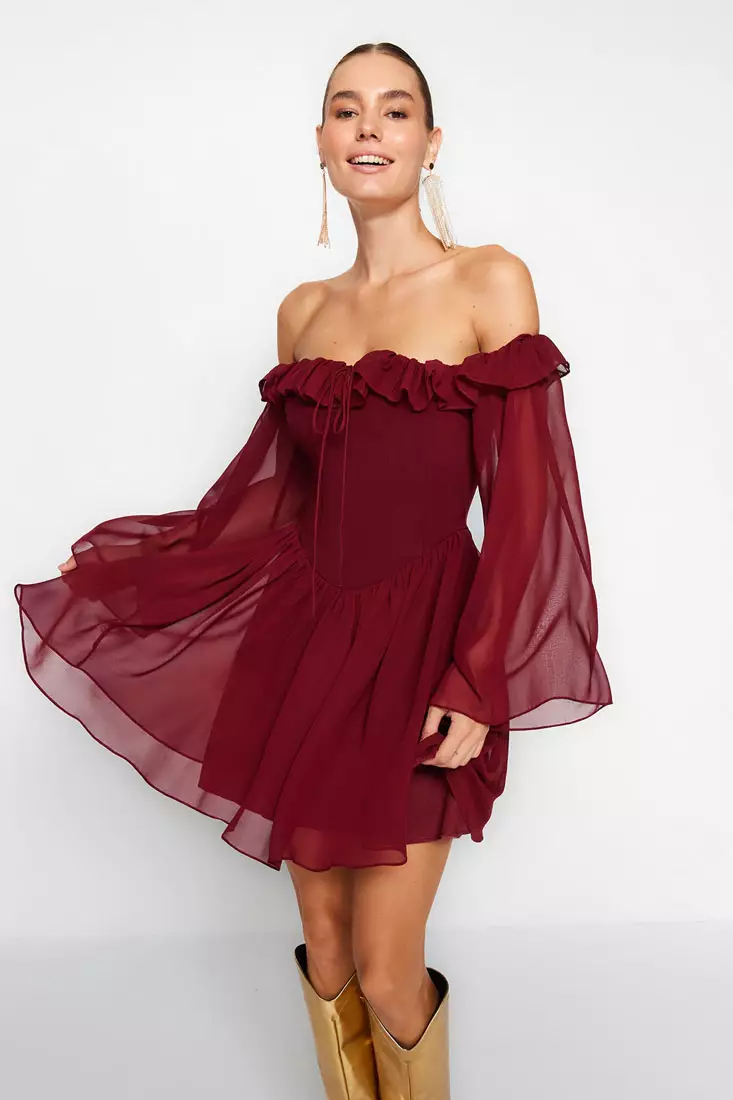 Red chiffon mini top dress