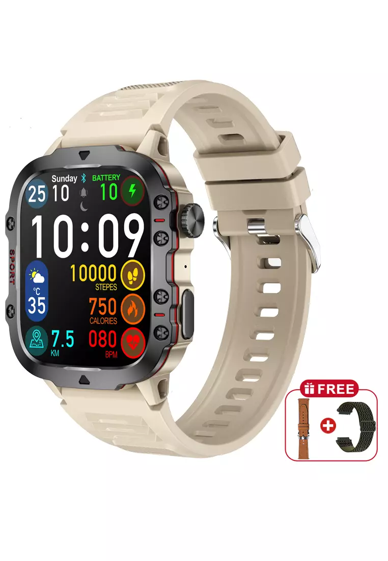 Smart Watch QX11 1.96 inch Full screen touch Long Time Battery Multiple sports modes Jam Pintar Khaki dengan gelang gratis
