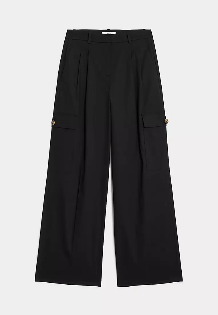 Cotton Rich Cargo High Waisted Trousers