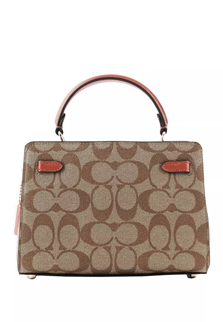 Mini Lane Top Handle In Colorblock Signature Canvas - Brown/White