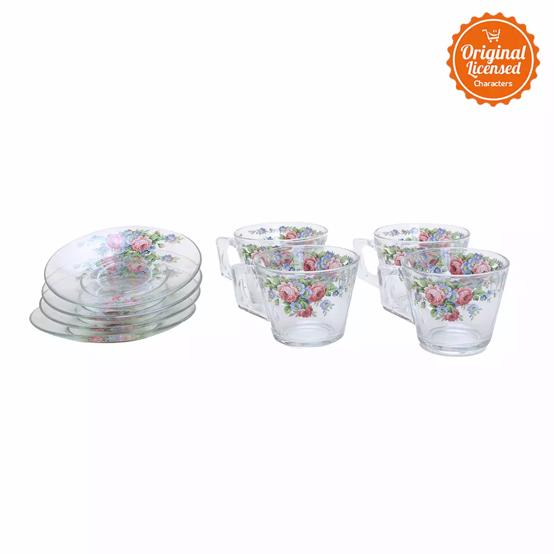 Briliant 8pcs Cup and Saucer Set Summer Blue Rose D