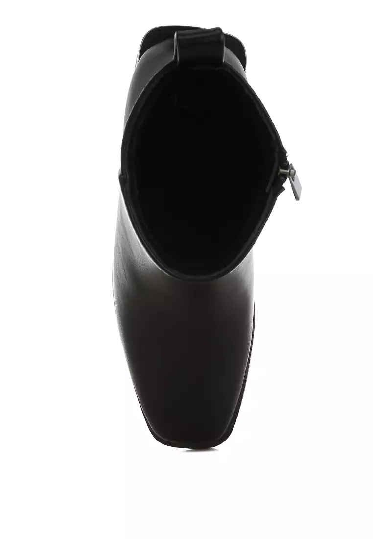 Square Toe Faux Leather Boots in Black