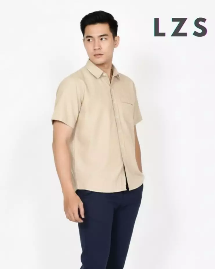 Zicho Shirt - Kemeja Cotton Lengan Pendek Polos - KREM Reguler Fit Pria