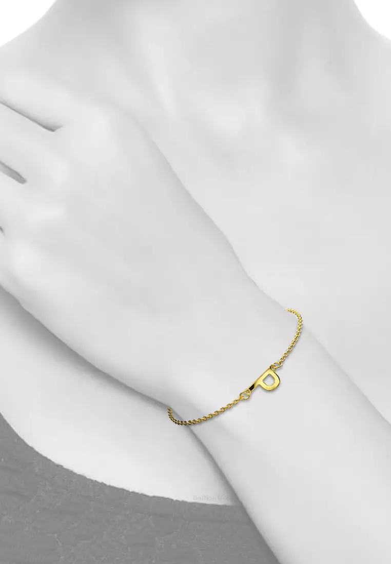 Bold Alphabet Letter Initial Charm Bracelet in Gold Tone - P