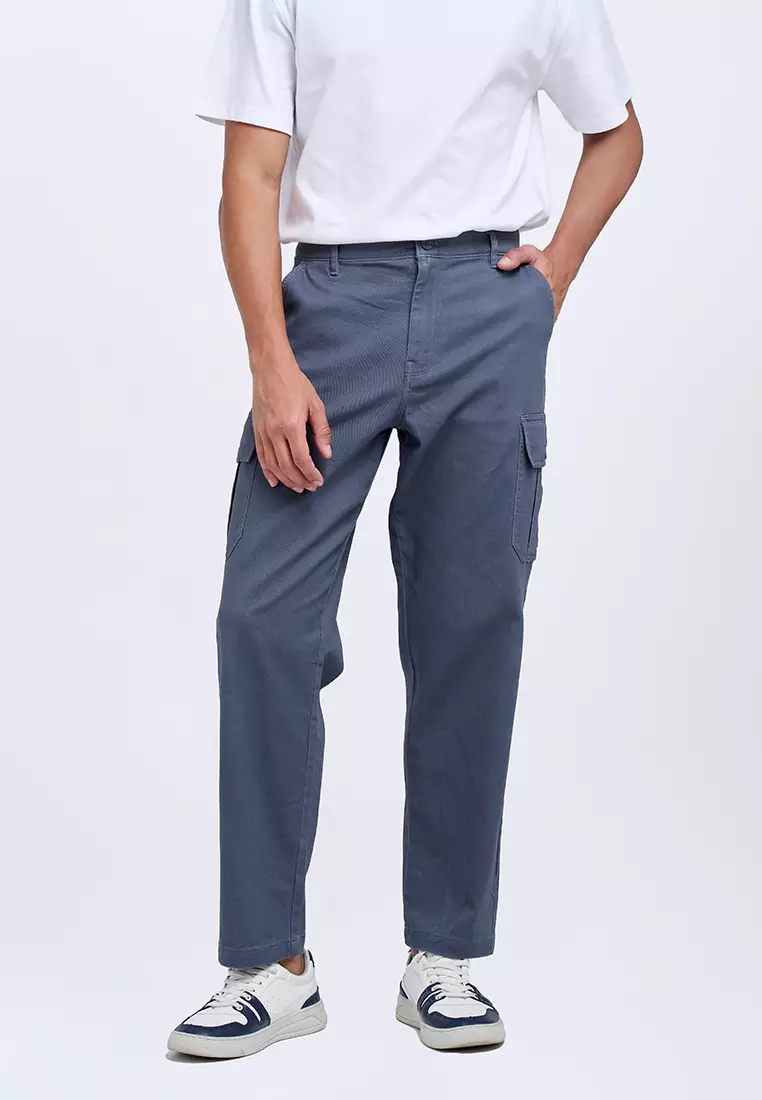 MANZONE - Celana Panjang Cargo Pria Bosila 2 - Blue Warna Blue
