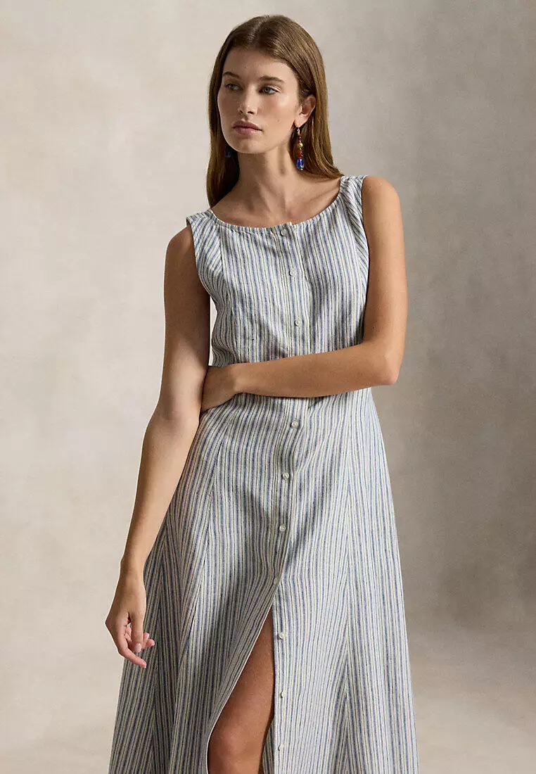 Striped Paneled Linen Dress