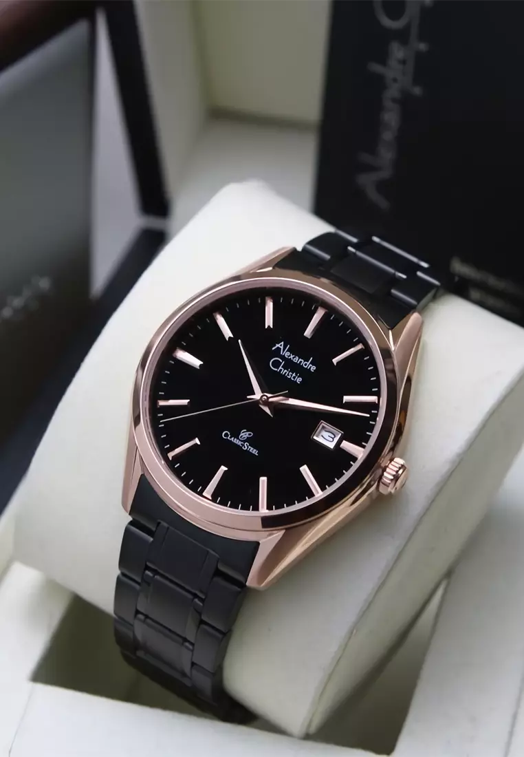 Alexandre Christie - Jam Tangan Pria - Rosegold Black - Stainless Steel - 8681 MDBBRBA