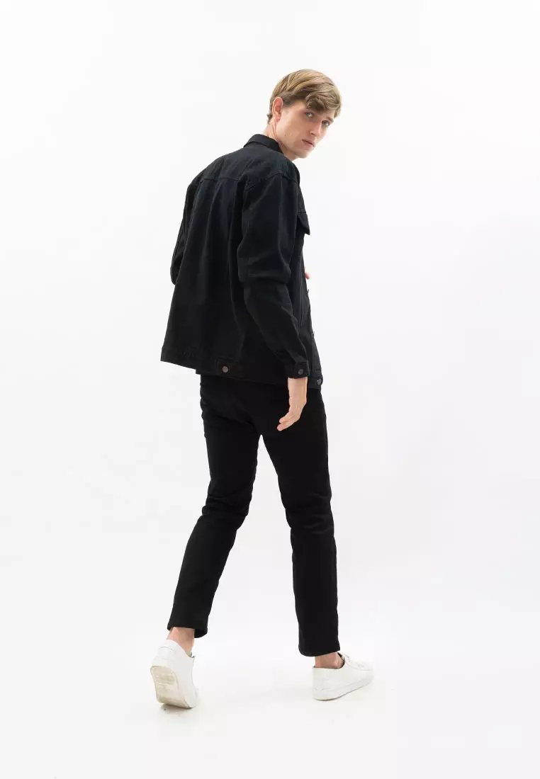 Houseofcuff Jaket Jeans Pria Polos Tebal Dilan Jaket Denim Hitam