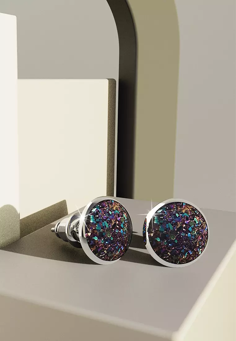 Amalgam White Gold Layered Champagne Stone Stud Earrings 15mm