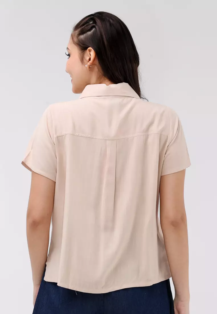 Soft Linen Woven Short Sleeves Blouse